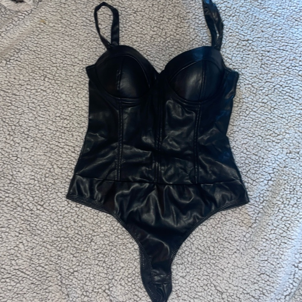 !LAST CHANCE! Donating soon! 
NWT PU leather thong bodysuit size S *NEW LISTING*